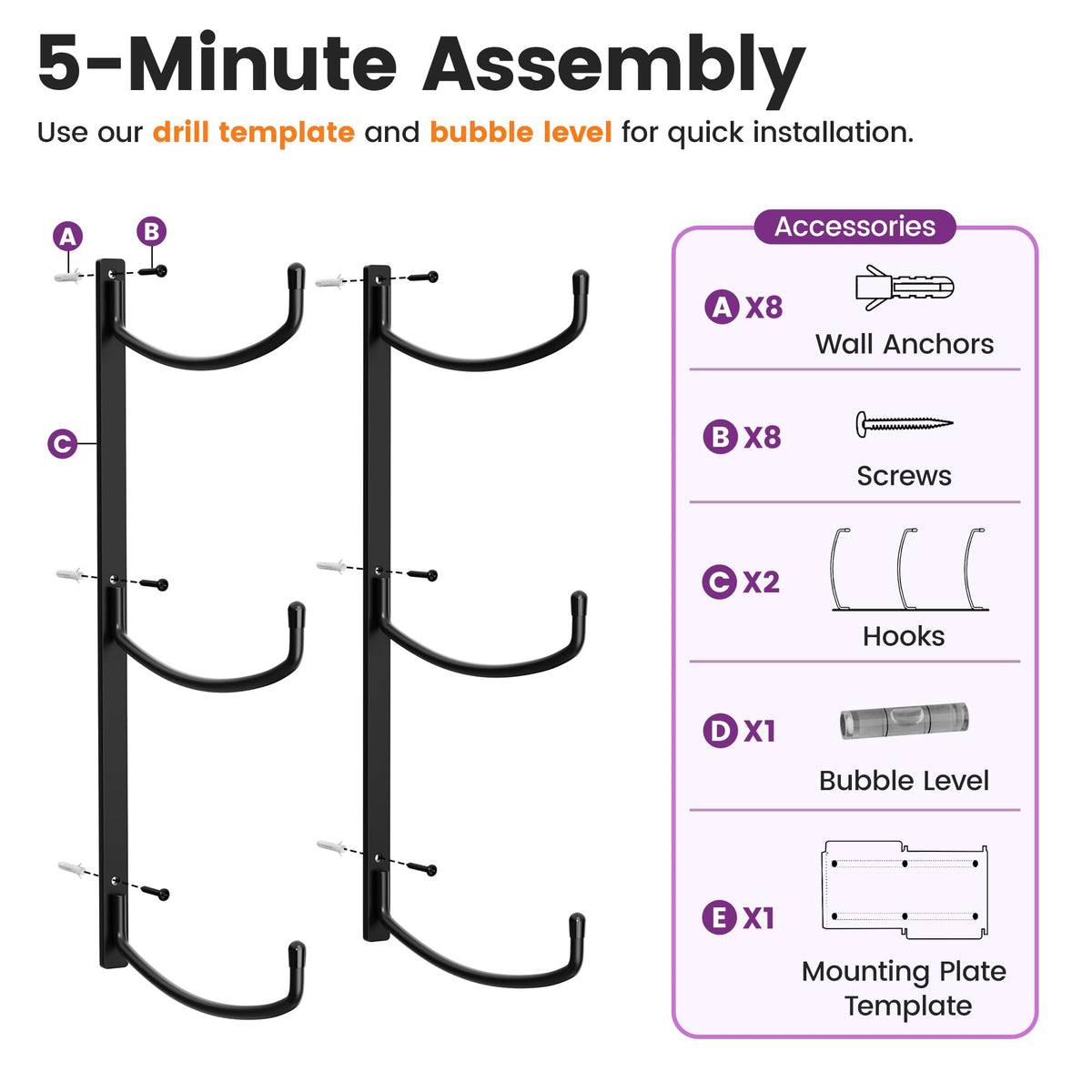 Josmimic Yoga Mat Holder Wall Mount, 3-Tier Storage Rack for Yoga Mat, Foam Roller, Block, Yoga Accessories, Wall Organizer for Home Gym, Gym, Workout Room, Metal, Black