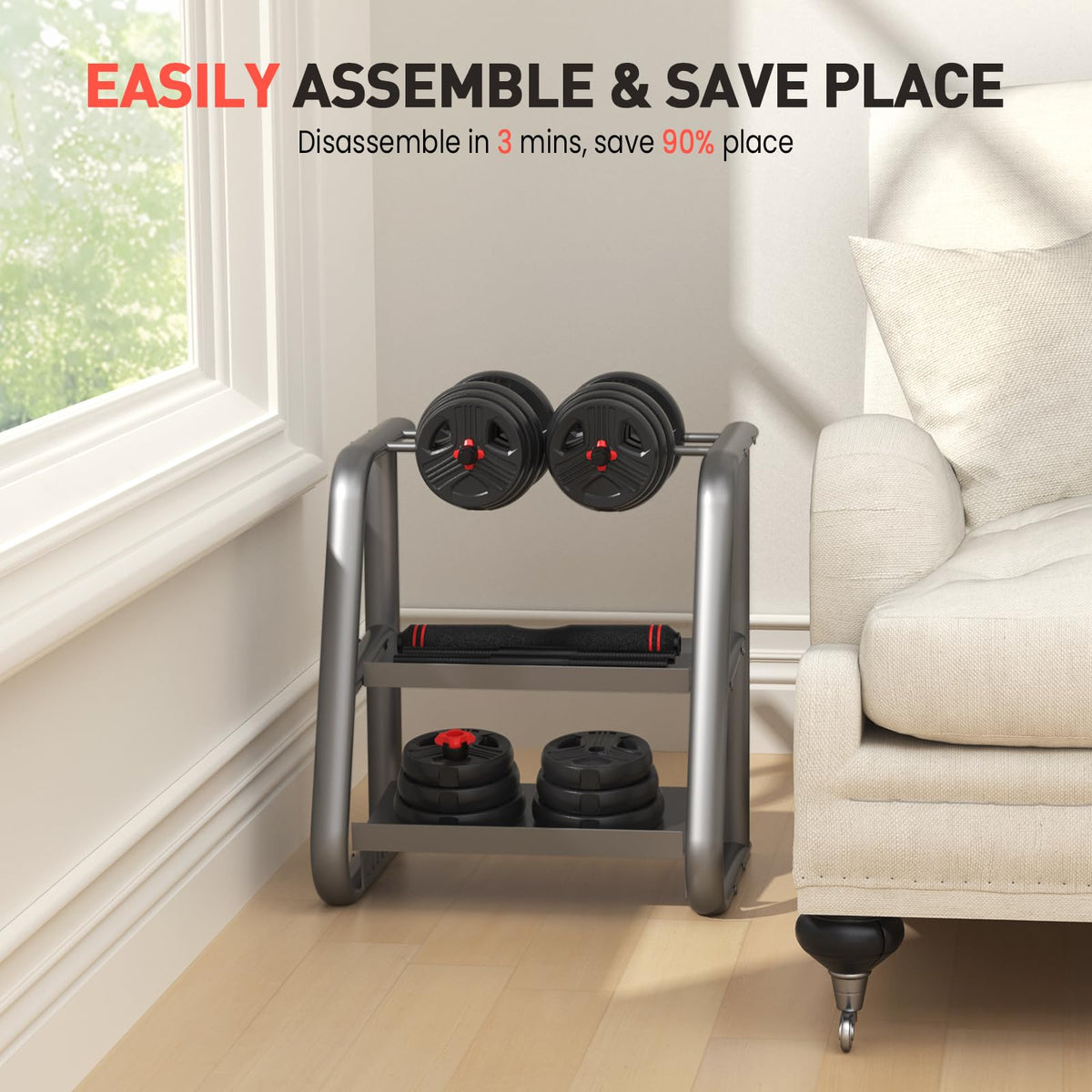 UKEEP Adjustable Dumbbells Set, 20/30/40/60/80lbs Free Weight Set with Connector of 2 Convertible to Barbell, Fitness Exercises for Home Gym Suitable Men/Women