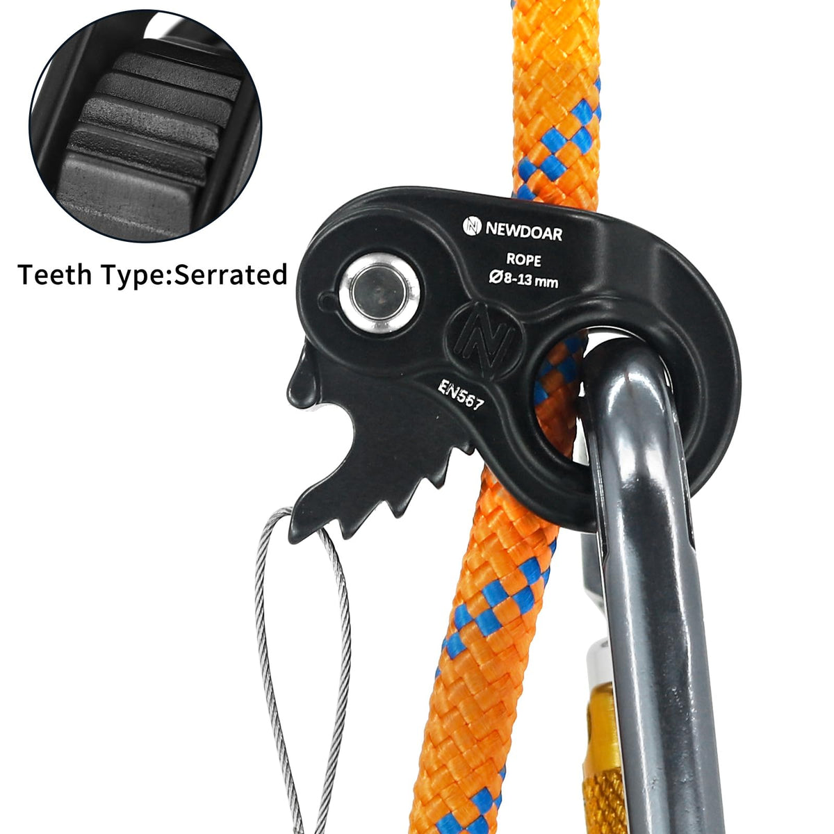 NewDoar Rope Ascender Lightweight Rope Clamp Ascender Riser Adjuster Fits 8-13mm Rope Self-Locking Grip for Rock Climbing,Protection Rescue,Rappelling,Gear Equipment(Black,Serrated Teeth)