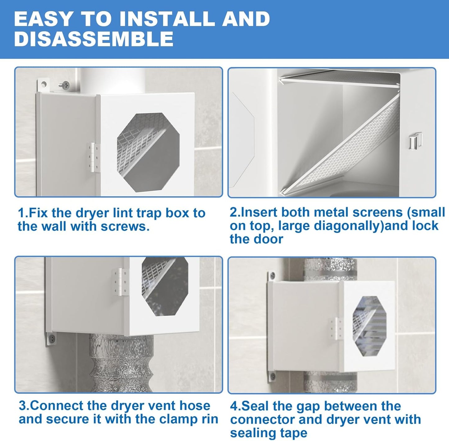 Upgraded Metal Dryer Duct | Lint Trap Indoor Vent Kit - 4-Inch Hose with Clamps & Cleaning Brush