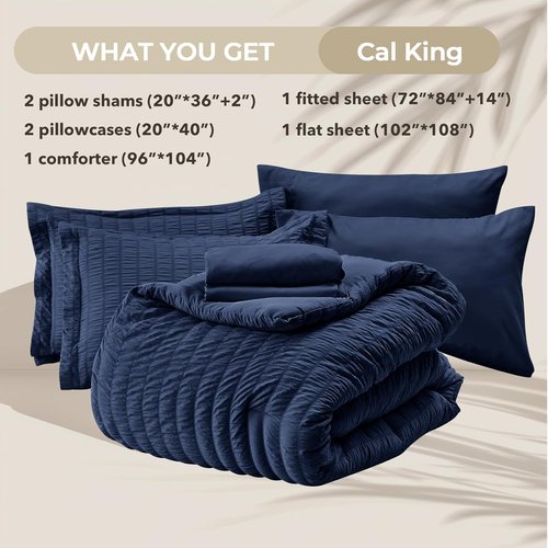 HYMOKEGE Navy Blue California King Comforter Set - 7-Piece Luxury All-Season Bedding Set