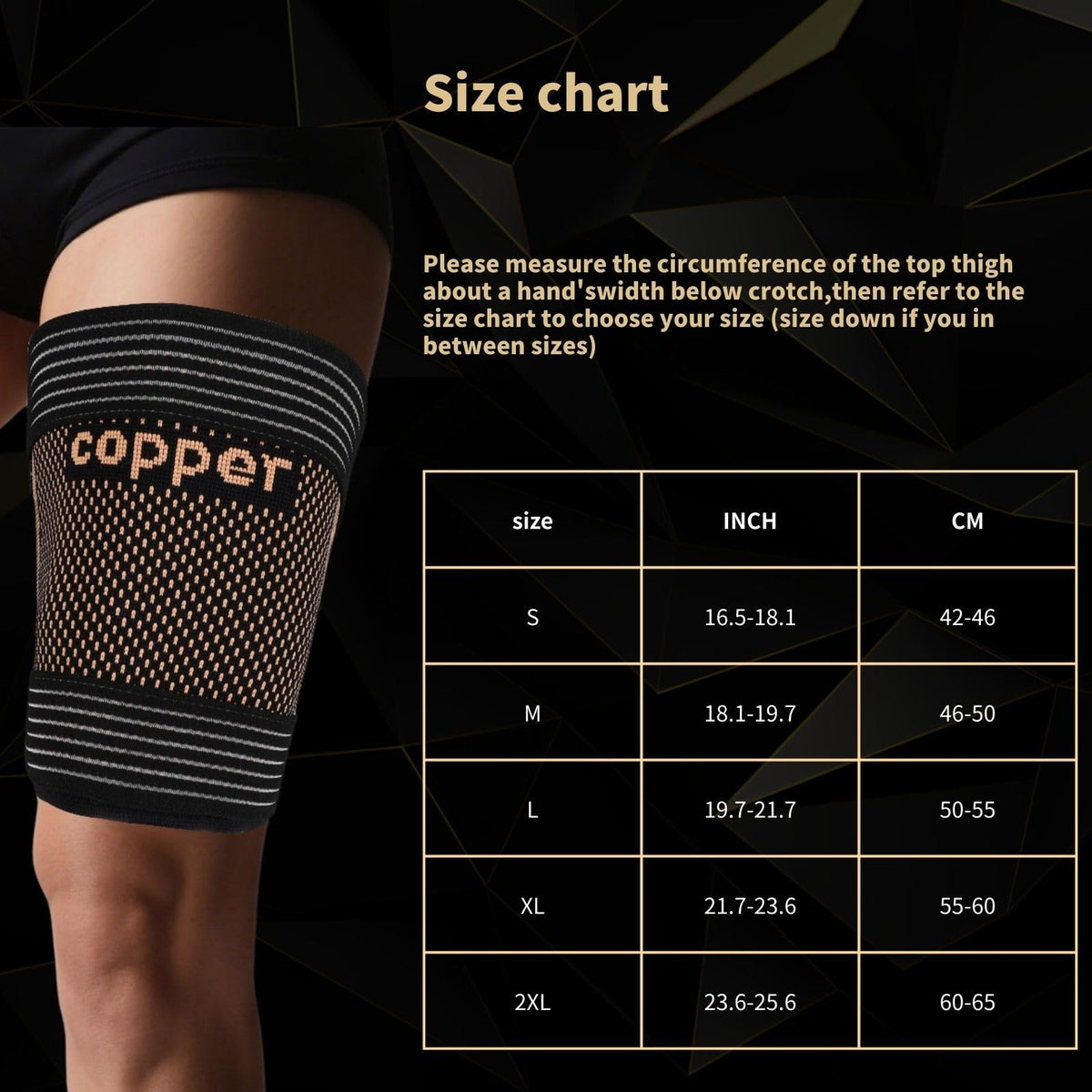 kyopyno Hamstring Compression Sleeves with Adjustable Straps - Copper Infused Thigh Sleeve Support for Running Recovery & Sports - Thigh Brace for Men & Women