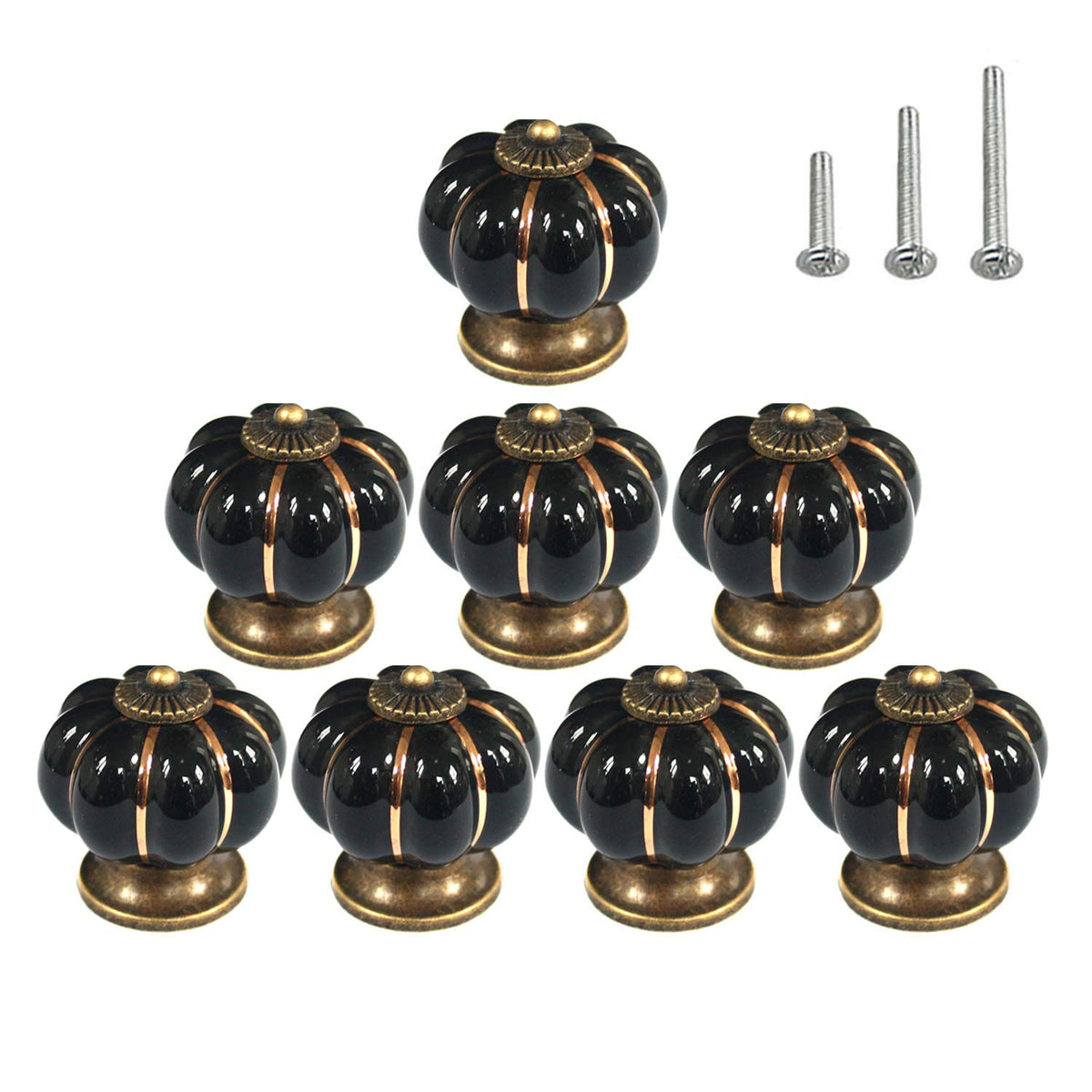 HUAMULAN 8PCS Ceramic Knobs Cabinet Drawer Pumpkin Shape Glazed Cupboard Dresser Pull Handle DIY Decor Kitchen Furniture Door Kids Room
