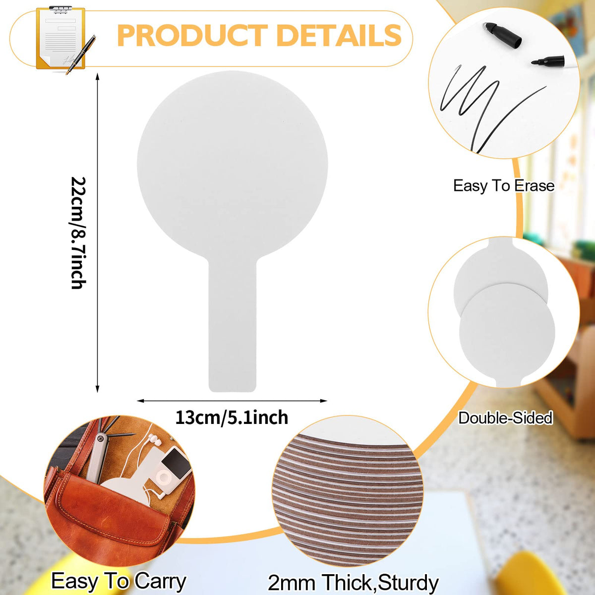 100 Pieces Dry Erase Answer Paddles Handheld Double Sided Paddles Mini White Boards Small White Board Dry Erase Signs Auction WhiteBoard for Students Classroom Voting Games