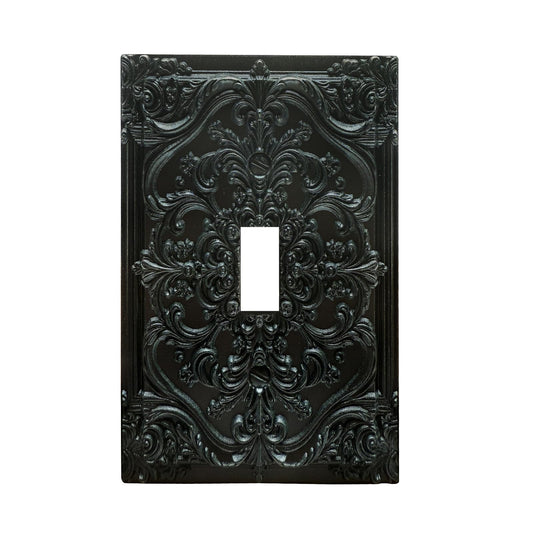 Spshian Decorative Light Switch Plate Covers Black Flower Elegant 3D Floral Embossed 1 Gang Light Switch Cover Plate Single Toggle Wall Plate Outlet Covers Faceplate for Bedroom Home Decor