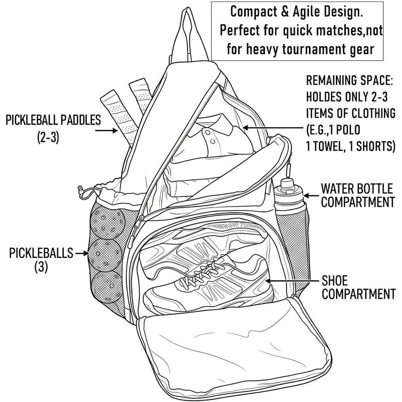 Alveroya Amber Orange Pickleball Sling Bag with Shoe Compartment for Men Women, Lightweight 2-3 Paddle Crossbody Backpack, Sports Bag with Water Bottle Pocket & Fence Hook