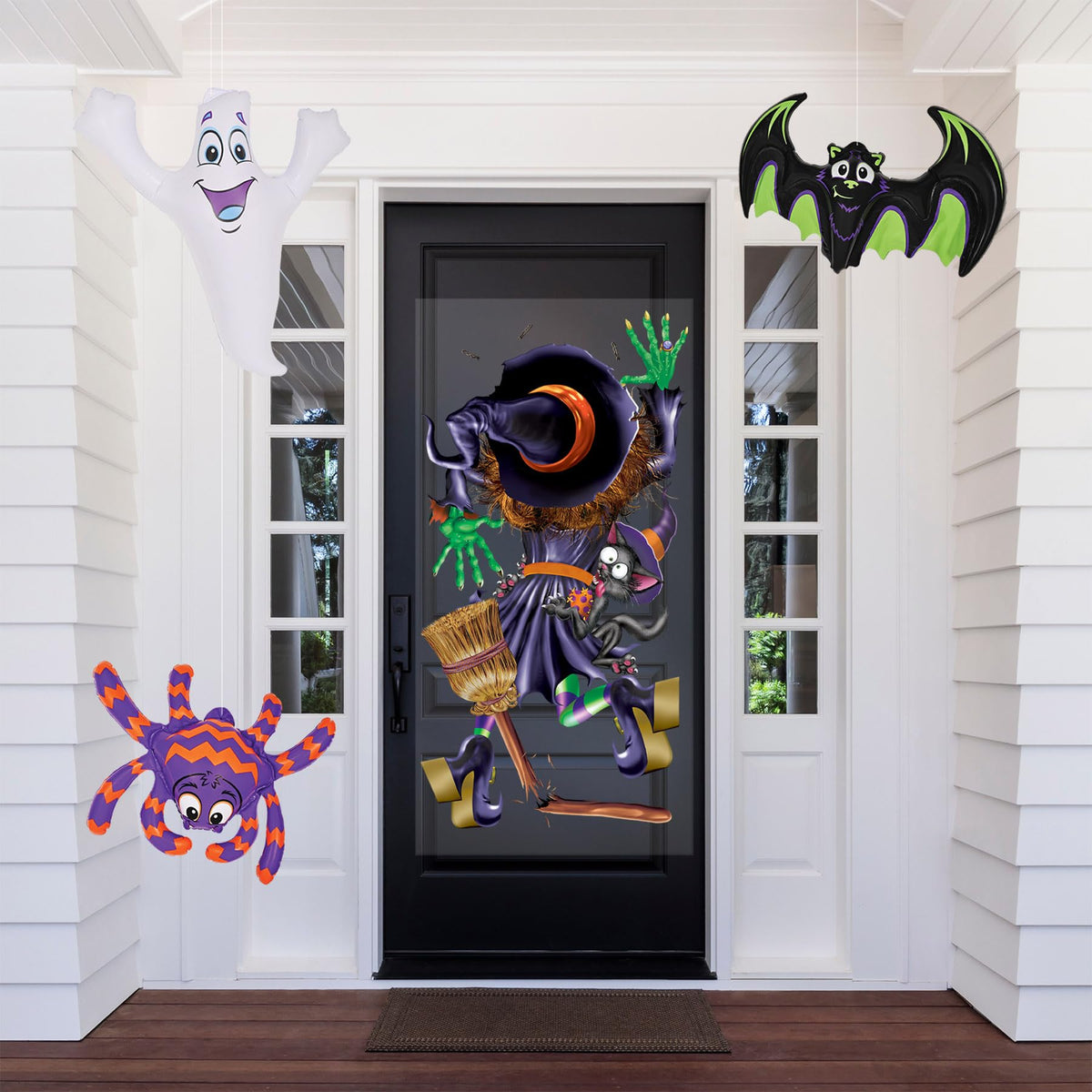 Beistle 3 Piece 18.5"-23" Hanging Inflatable Bat, Ghost, & Spider, Halloween Party Decorations, Indoor Outdoor Blow Up Décor