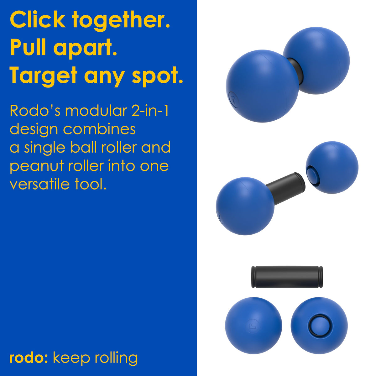Rodo 2-in-1 Firm Peanut & Lacrosse Ball Roller | Deep Tissue Massage Tool for Fascia, Plantar Fasciitis, Hips & Back | Mobility & Recovery Roller | Compact, Travel-Friendly, Pilates & Therapy Ready