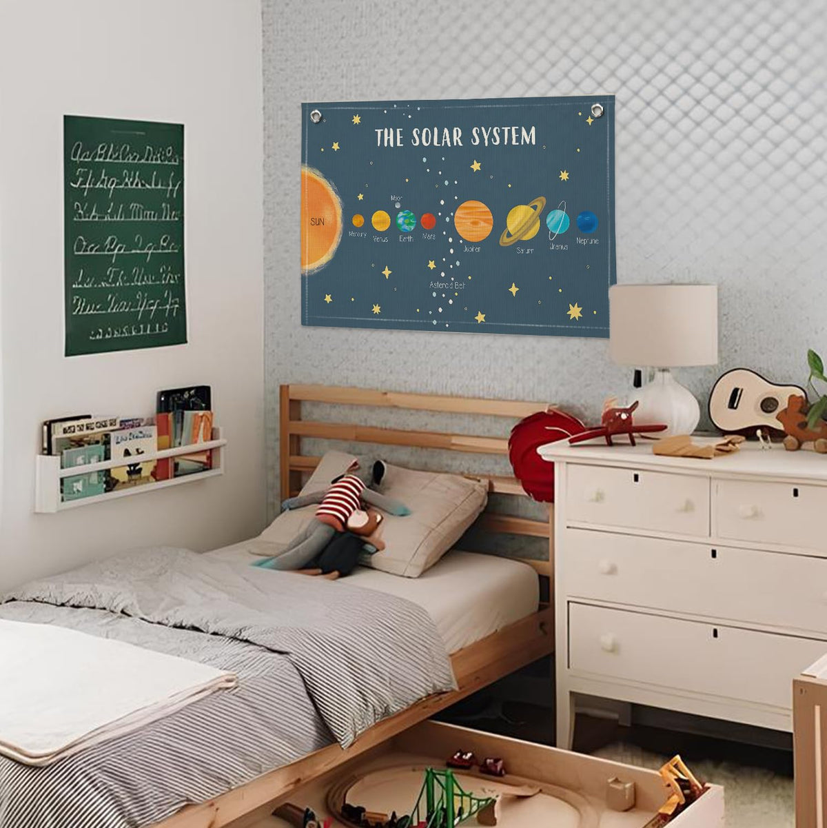 Wheatwin Solar System for Kids, Space Nursery Decor, Space Themed Room Decor, Solar System Linen Canvas Banner Wall Hanging Flag Decor for Playroom 20x30