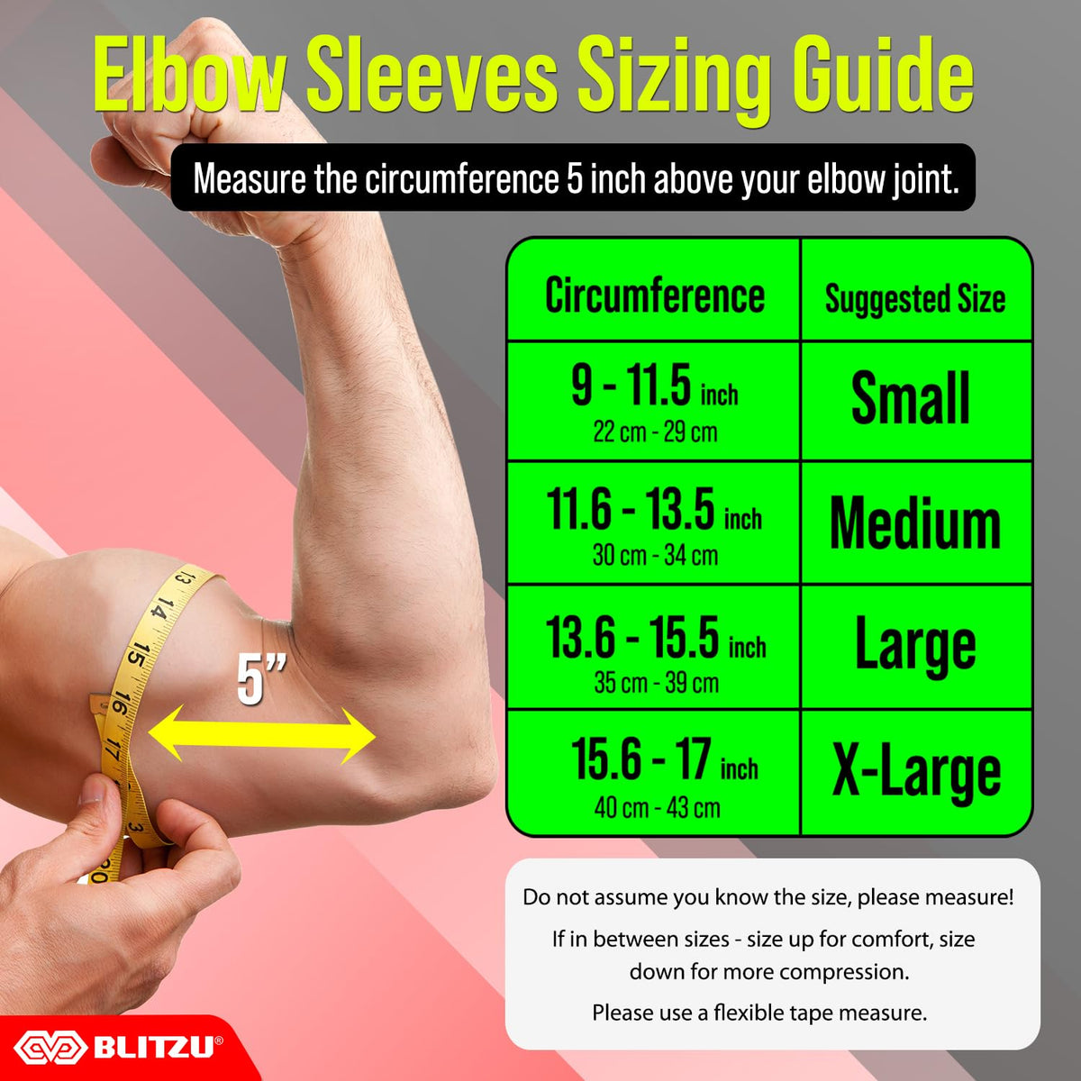BLITZU Elbow Compression Sleeve for Tendonitis 2 Pack, Tennis Elbow Brace Support for Men and Women Golfers Elbow Pain Relief, Arthritis, Bursitis, Arm Brace for Workout, Weightlifting Black L