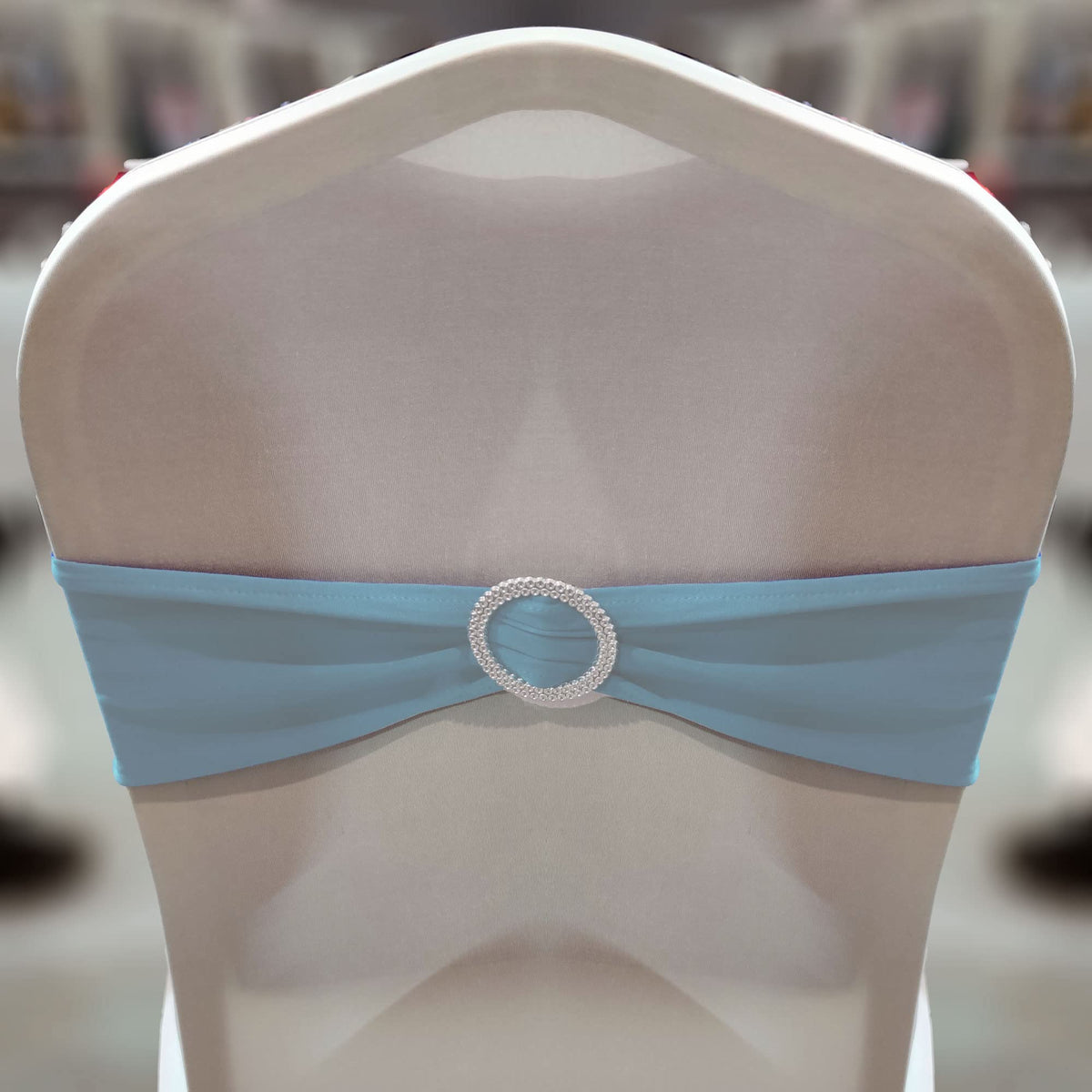 IFAMIO 20 Pcs Light Blue Chair Sashes with Buckles Bridal Stretch Spandex Chair Bands Elastic Bows Ties with Buckle for Wedding Party Birthday Graduation Banquet Event Decoration (Sky Blue)
