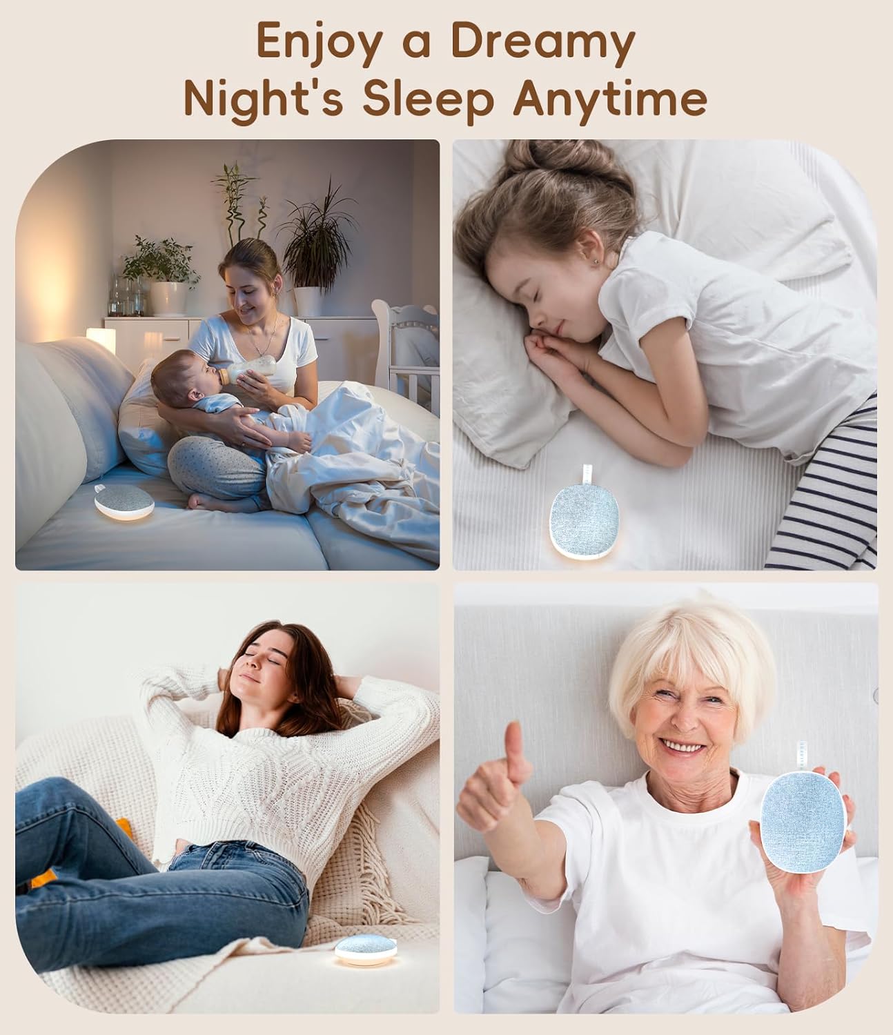 Skiennix Portable White Noise Sound Machine - Bluetooth Speaker & Baby Sleep Soother | Rechargeable, 6 Sounds, Blue