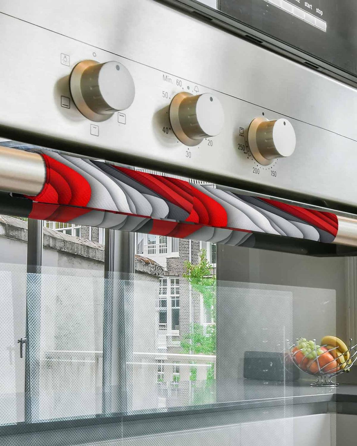 Red Black White Refrigerator Door Handle Covers Set of 2 for Dishwasher Microwave Oven Fridge Stove Appliance Door Handles,Abstract Geometric Grey Beach Stripe Washable Kitchen Bathroom Decor