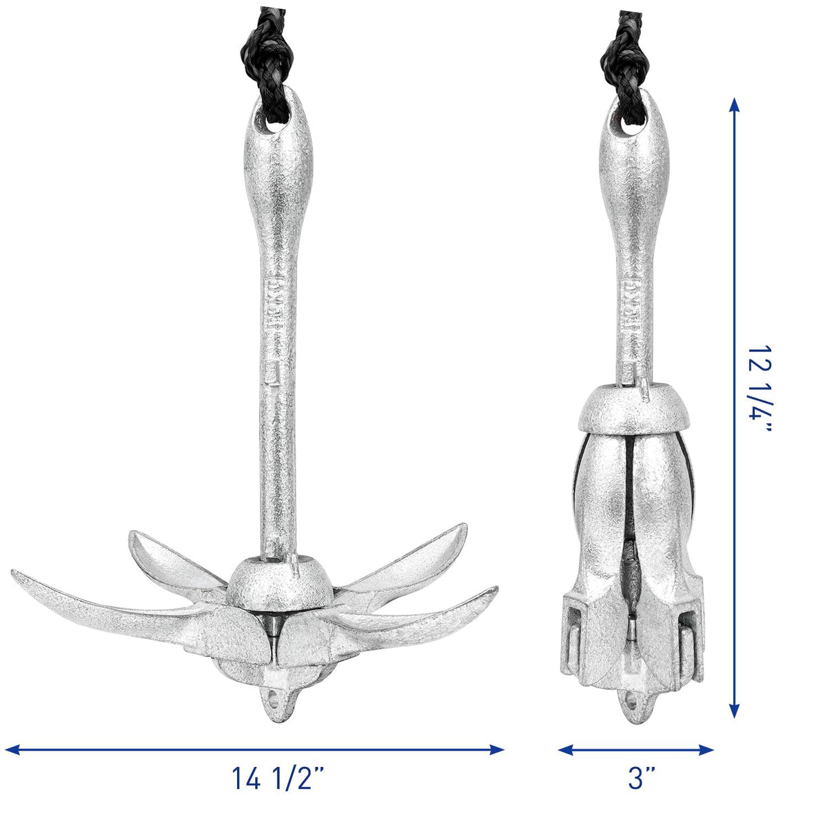 Young Marine Grapnel Anchor Kit for Small Boats, Kayaks, PWC, Jet Ski, Paddle Boards, etc. - 3.5 lbs (Galvanized-Silver)