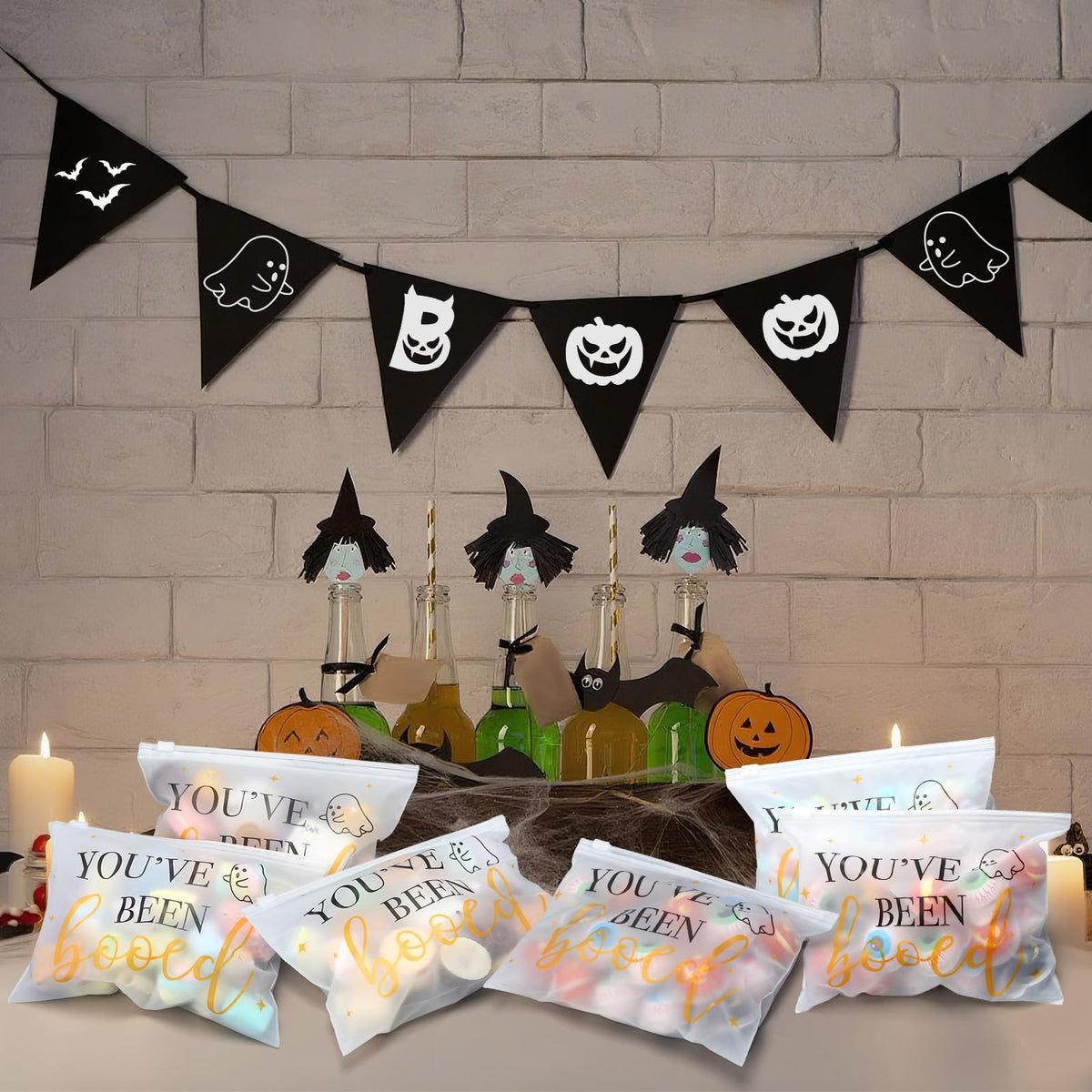 100 Pcs Halloween Makeup Cosmetic Bag Bulk PVC You Have Been Booed Bag Halloween Boo Basket Stuffer Item Ghost Party Favor Toiletry Travel Pouch with Zipper for Candy Goodie Birthday Gift Accessory