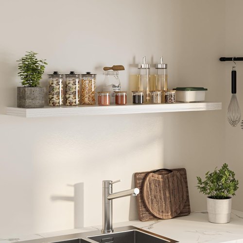 FLYJOE Floating Wall Shelves - Long Wooden Display Shelf with Invisible Brackets | 55"W x 9.3"D x 1.5"H, White