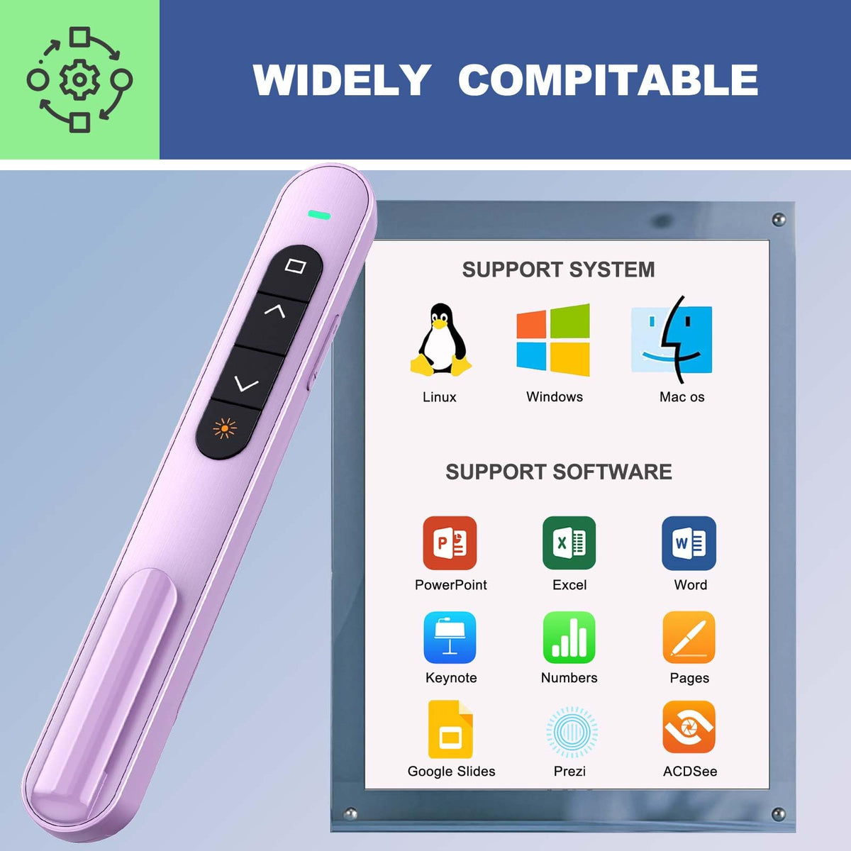 QUI Presentation Clicker with Volume Control, 2.4GHz USB Wireless Presenter Remote, PowerPoint Clicker Slide Advancer Compatible with Mac, Windows, Google Slides, Keynote