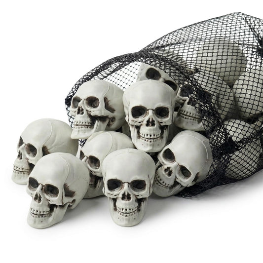 12 PCS Mini Skull Heads, 2 Inch Realistic Plastic Skeleton Skulls for Halloween Decor, Gothic Home Decor, Haunted House Props, DIY Crafts & Party Table Decor