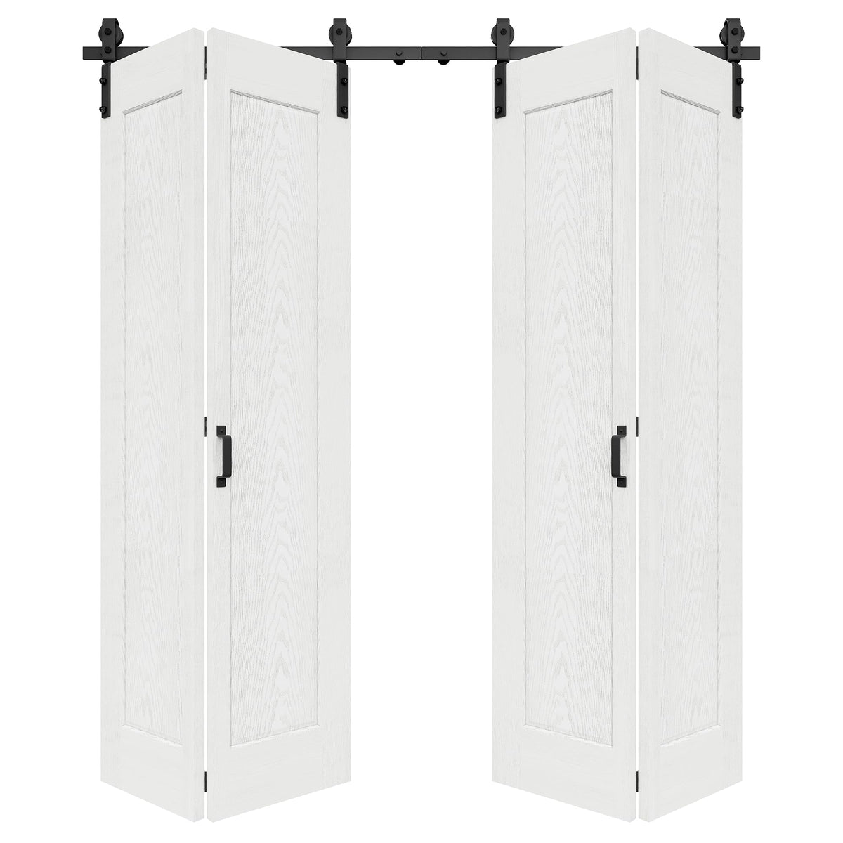 72" x 84" 1 Panel Bifold Barn Door, 80" Track Kit for 4 Closet Doors, Pre-Assembled Panel Bi-fold Barn Door for Pantry, Primed White Finish with Water-Resistant and Scratch-Resistant, Paintable