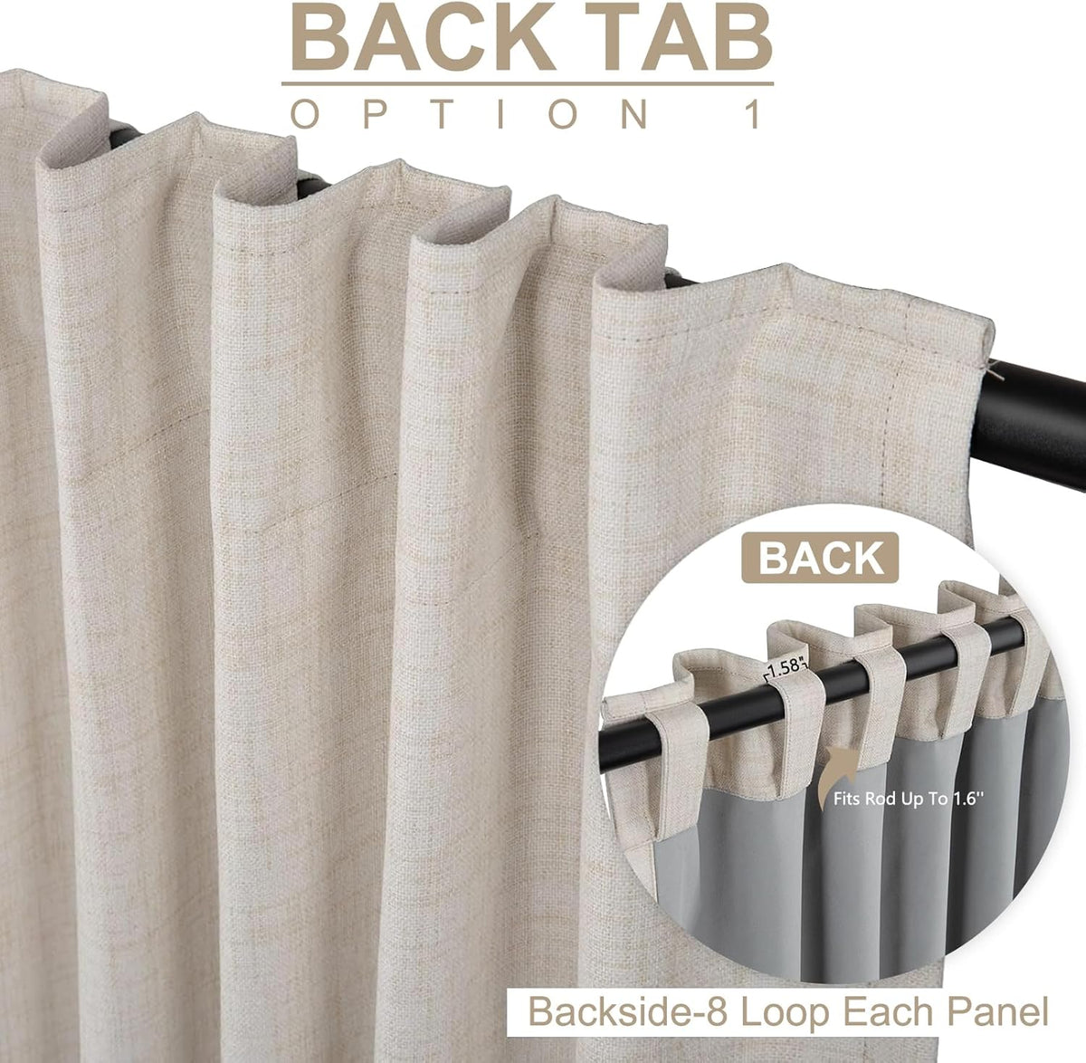 Skiennix 100% Blackout Linen Curtains - Thermal Insulated Drapes for Bedroom | 100" W x 96" L, Cream