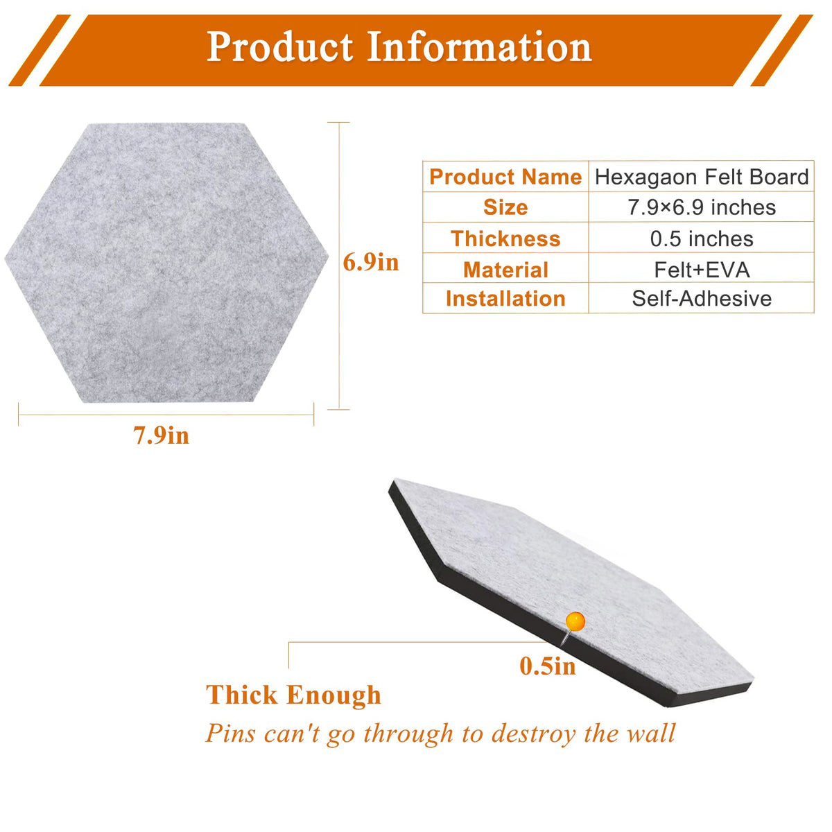 HULAVO 8Pcs Hexagon Felt Cork Board Tiles, Self Adhesive DIY Bulletin Board Pin Board for Office School Home Wall Decor Stickers Memos Photos Display (Camel & Grey)