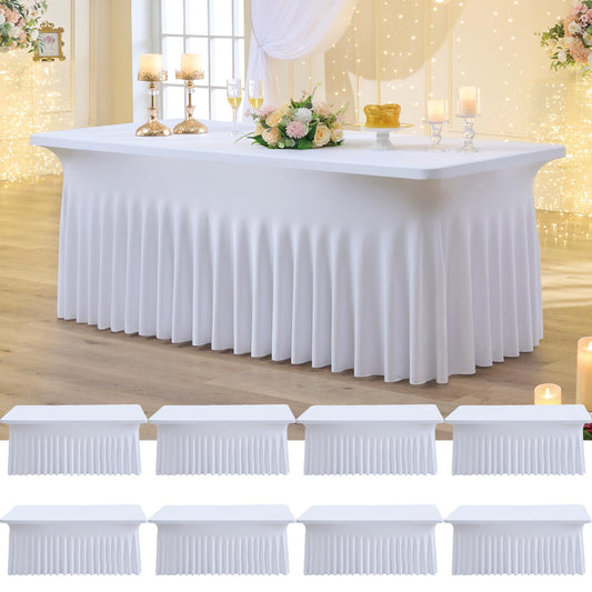 Htper 8 Pack Spandex Tablecloth for 6 Foot Rectangle Tables, Wrinkle Free Stretch Table Cloths 6ft Fitted Table Cover Desk Skirt for Parties Weddings Birthday Banquet Baby Shower