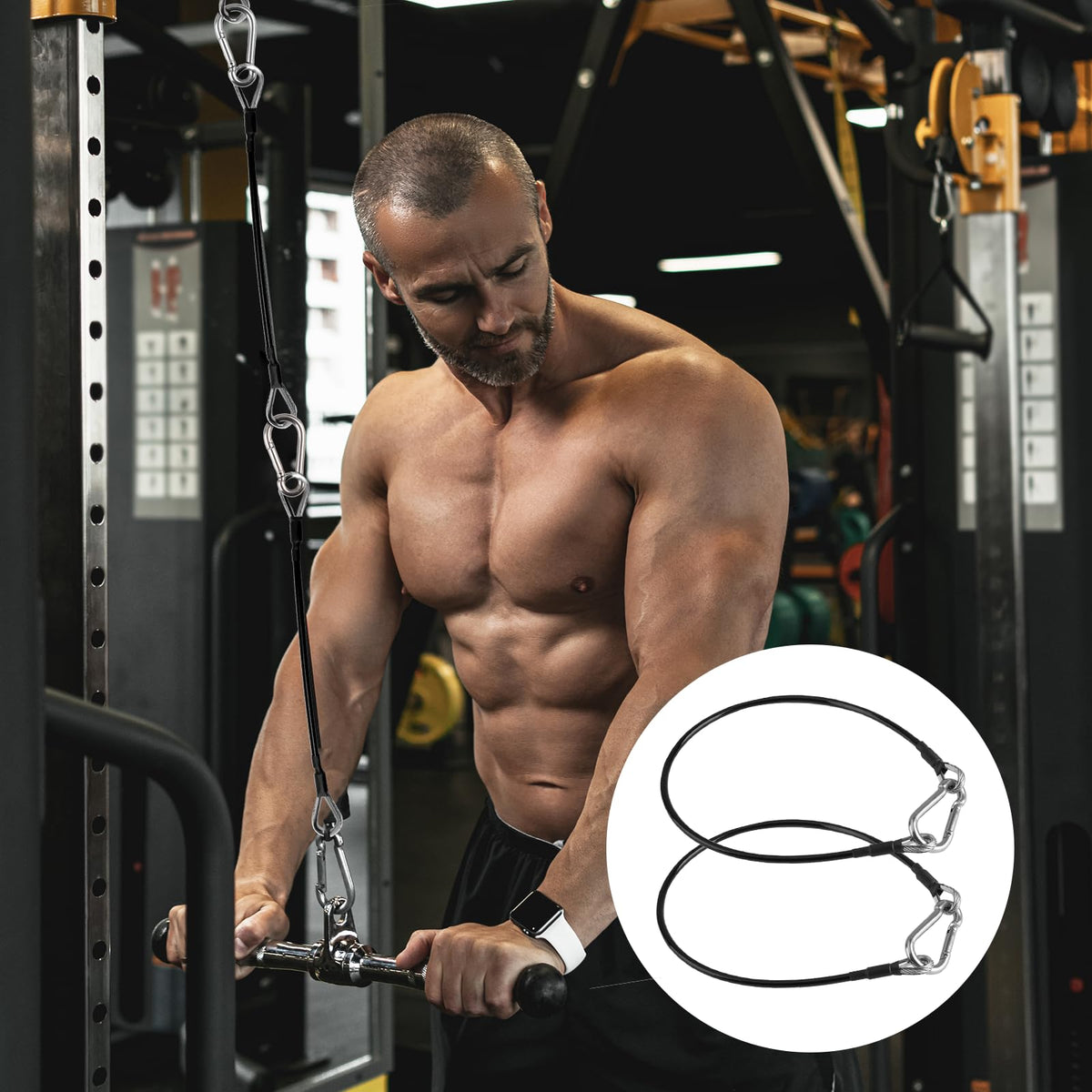 Gym Extension Cable Attachments, Black Thick Stable Fitness Equipment Extension Cord, Extend Workout Angles Tool Suitable for Bowflex Home Gym for LAT/Tricep Pull Down and Leg (4Pcs Black, 10"+20")