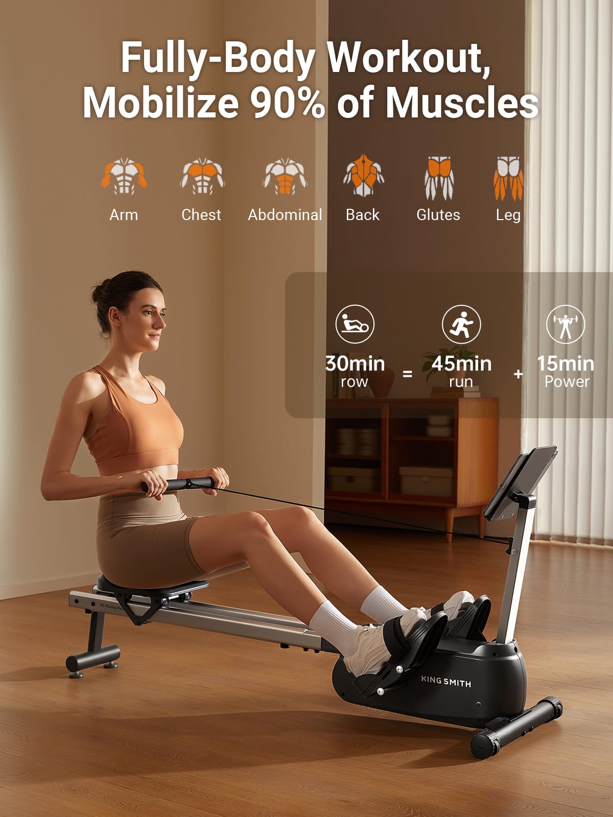 KINGSMITH Magnetic Rowing Machines for Home, 350LBS Capacity, APP Supported, Row Machine with 24-Level Quiet Resistance, LED Display, Compact Rowing Machine Foldable, Plug-in Version