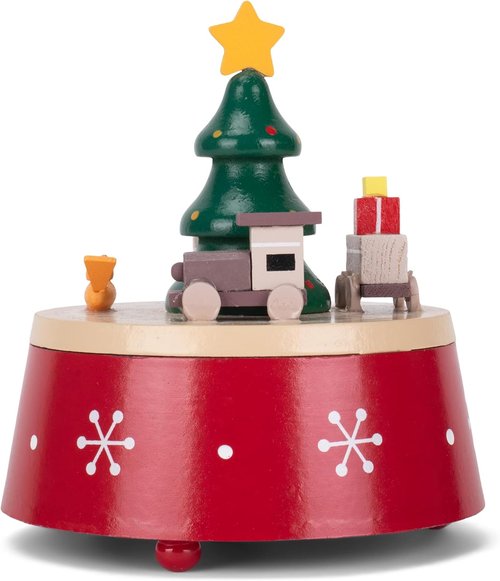 Cottage Garden Musical Christmas Figurine - Rotating Tree with Red Snowflakes | 6-Inch Plays Jingle Bells