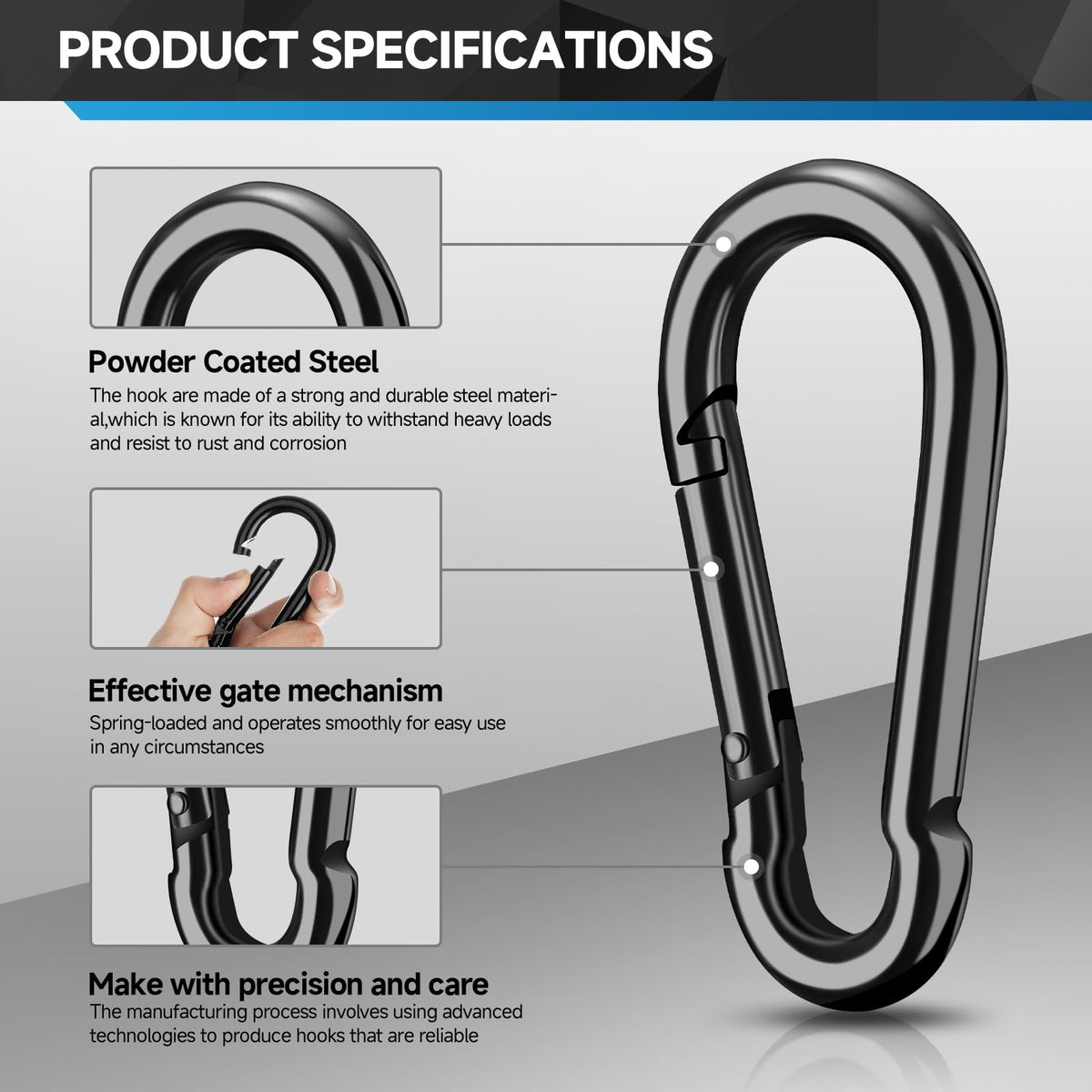 4Pcs Spring Snap Hooks, 4” Carabiner Clip, 800lbs Heavy Duty Rope Connector, Large Carabiners for Indoor & Outdoor, Hammock, Swing, Camping, Fishing, Hiking