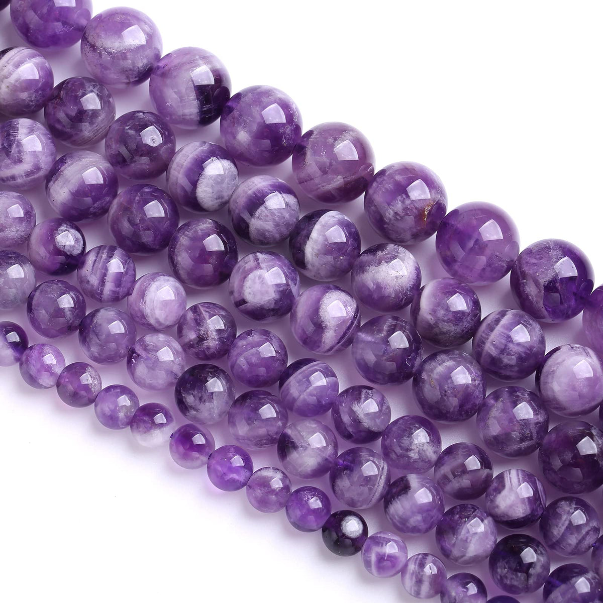 75PCS 10MM Purple Amethyst Dream Lace Beads Natural Quartz Crystal Stone Loose Beads for Jewelry Making DIY Bracelet Grade A+
