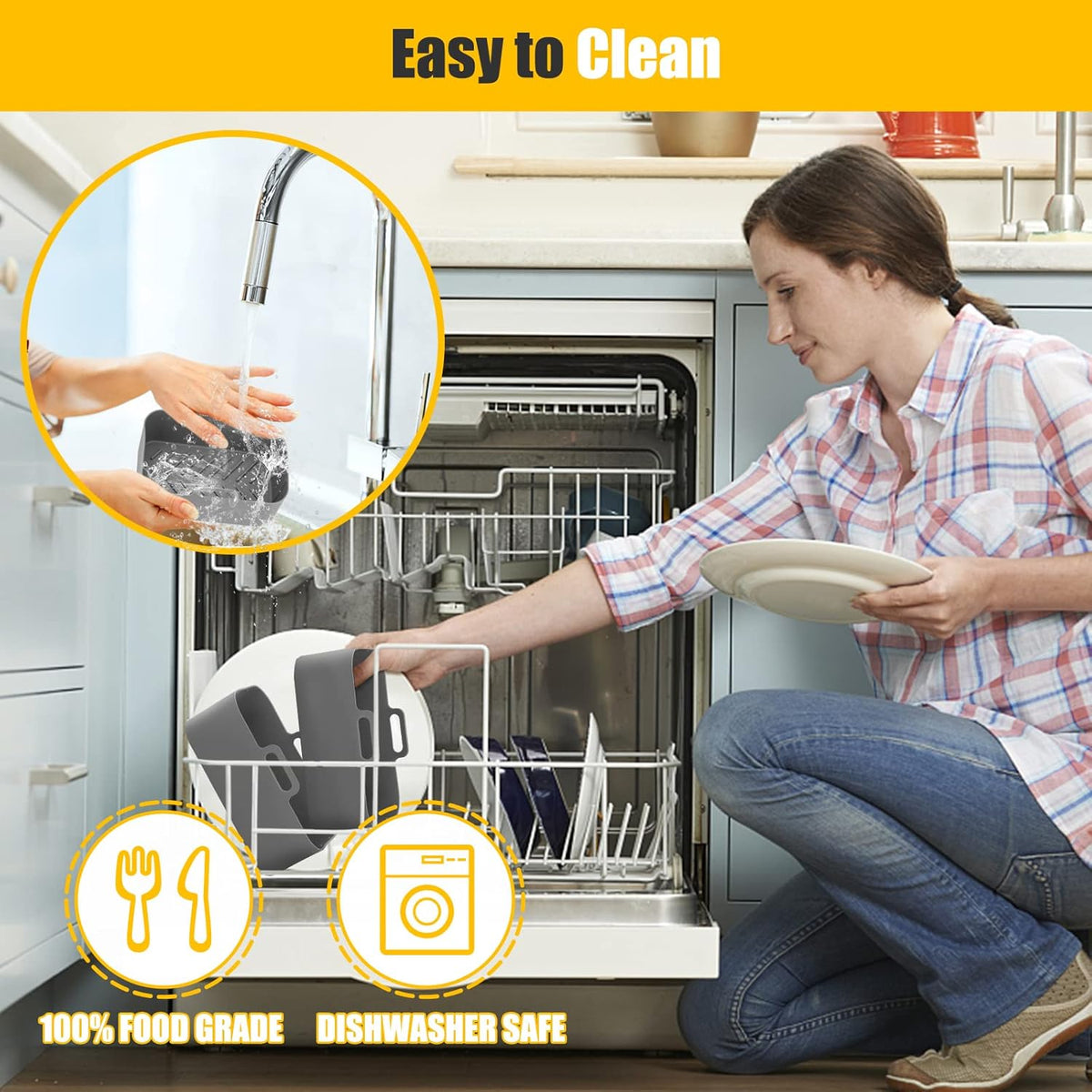 Skiennix Air Fryer Silicone Liners - Non-Stick & Easy to Clean | 2 Pcs | Gray for Ninja Foodi 8QT & 6QT