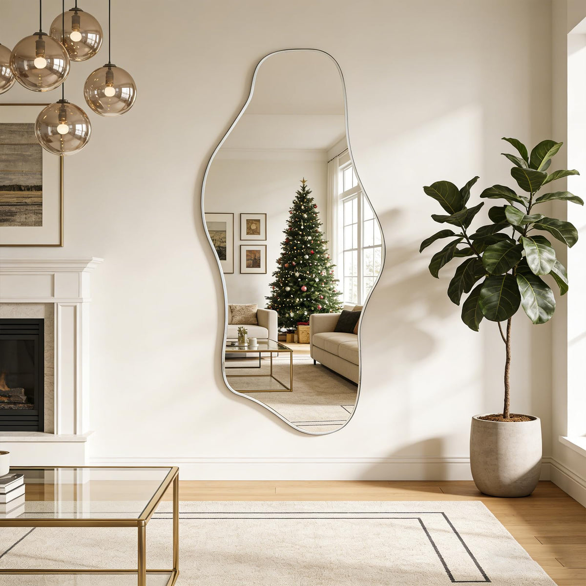 DAOYIJIAJU Large Irregular Mirror, 67"x31" Silver Asymmetrical Frameless Mirror Full Length, Organic Tempered Glass Mirrors for Living Room Bedroom Hallway Entryway, Horizontal or Vertical Hanging