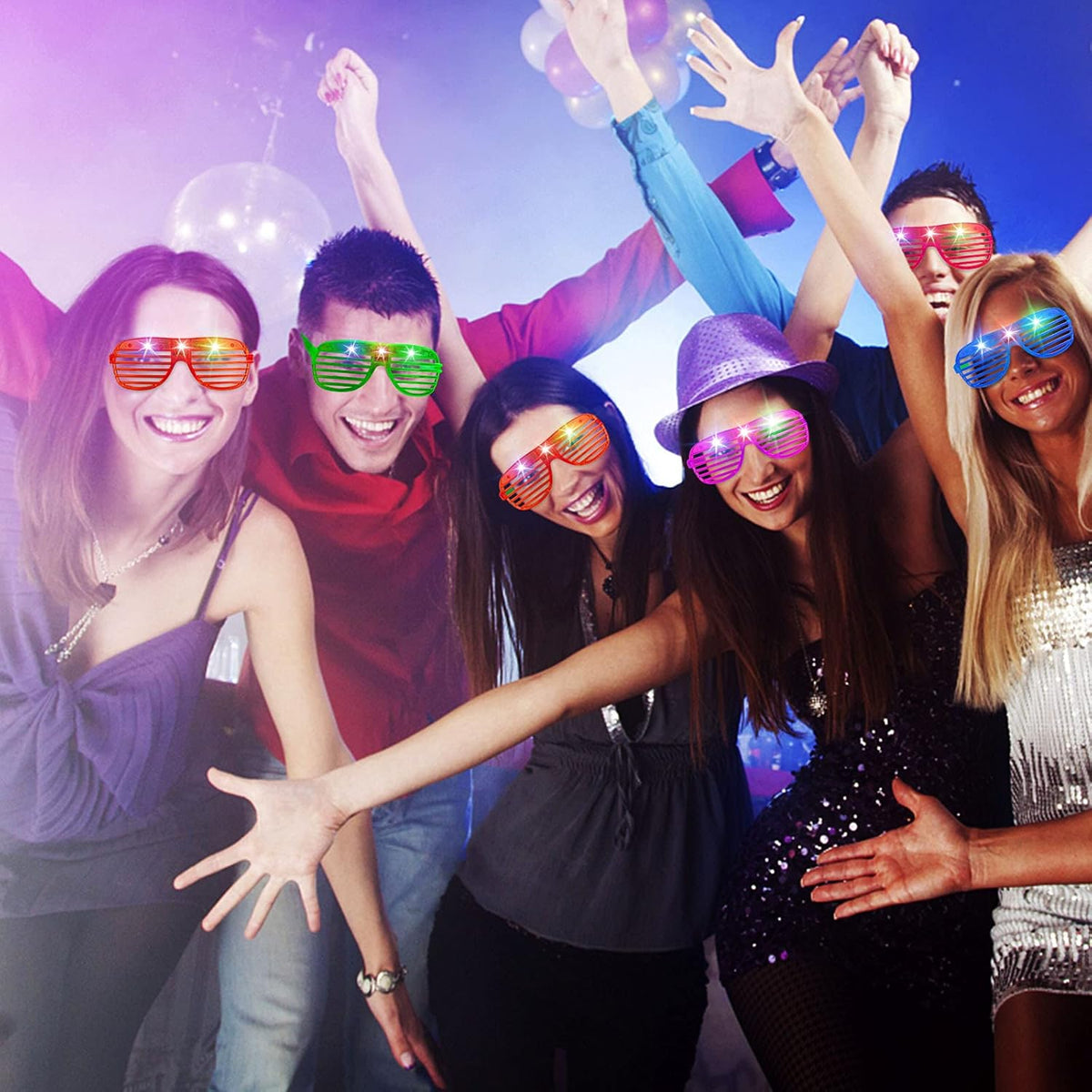 SHQDD LED Glasses - 64 Pack Light-Up Neon Sunglasses in 5 Colors | Glow in the Dark Party Accessories