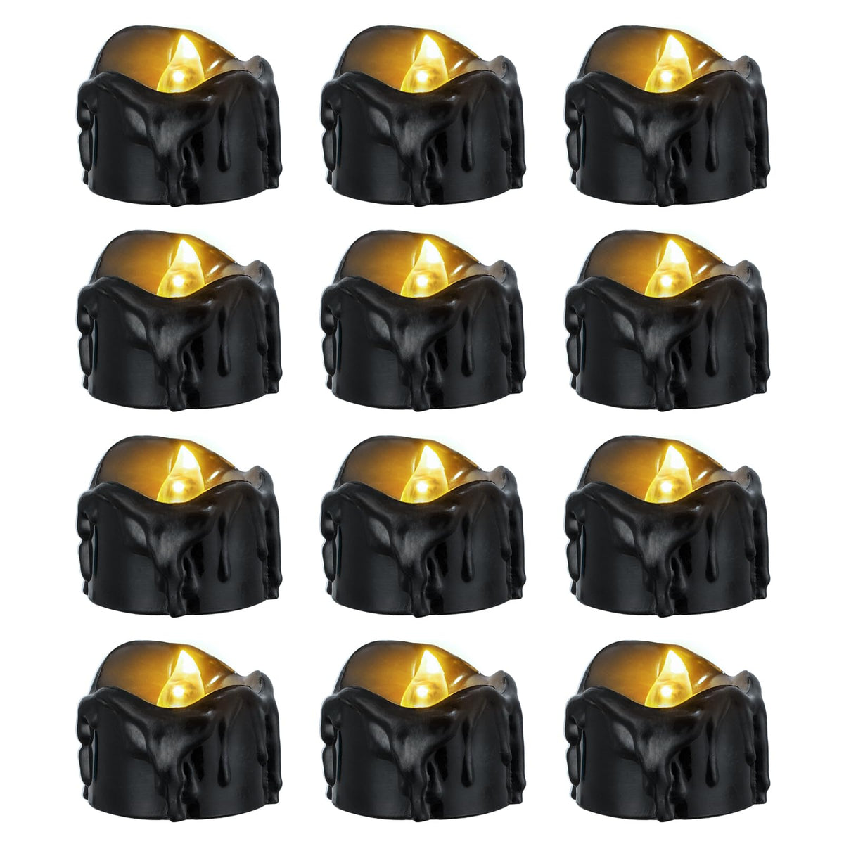 Windshell Black Tealight Candles with Auto 6H Timer (No Remote), Battery Operated LED Flameless Tea Lights with Melting Design, for Halloween Wedding Party, 12 Pack