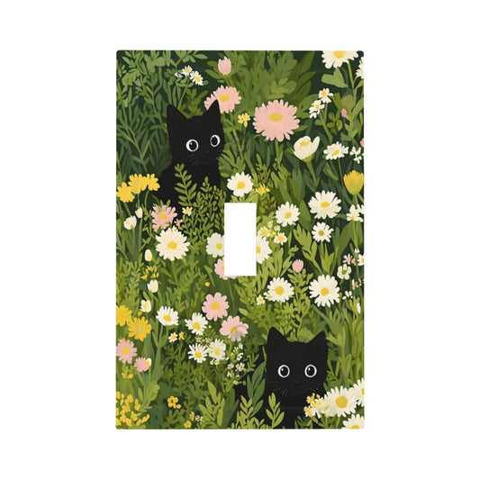 LuHuoLu Decorative Switch Covers Plate Funny Cute Black Cat Colorful Flower Green Plant 1 Gang Wall Plate Oversized Single Toggle Wall Cover Plate Jumbo Electrical Light Switch Plate Faceplate