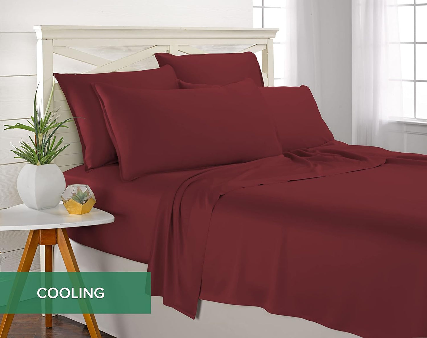 Pure Bamboo Full Bed Sheet Set - 100% Organic Viscose, Luxuriously Soft & Cooling | Merlot Color, Double Stitching