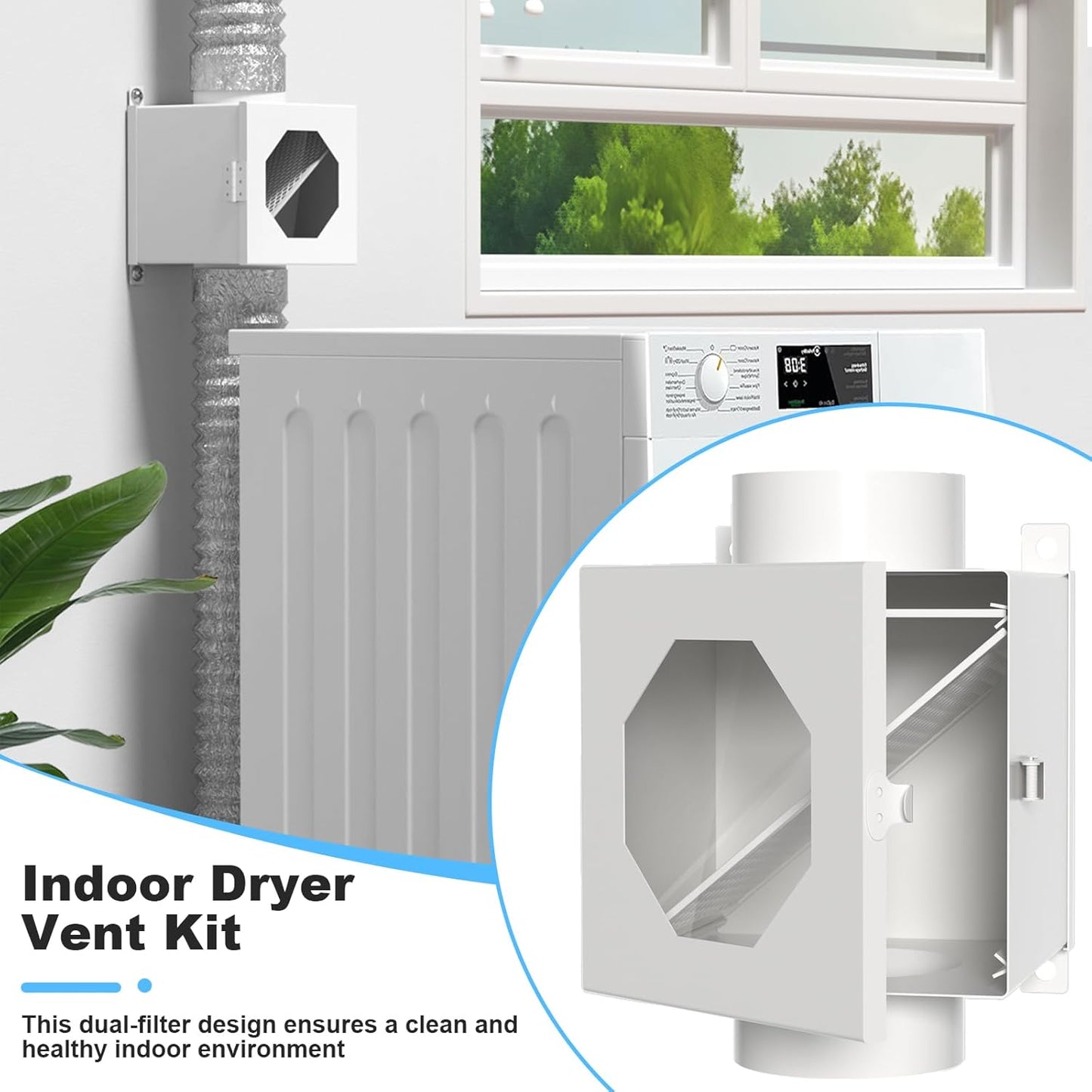 Upgraded Metal Dryer Duct | Lint Trap Indoor Vent Kit - 4-Inch Hose with Clamps & Cleaning Brush