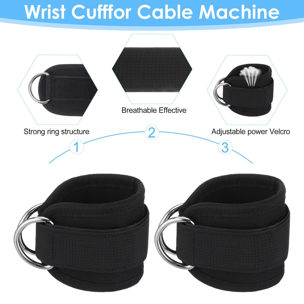 2 PCS Weightlifting Straps With D Ring, Adjustable Wrist Cuffs Gym, Padded Wrist Support, Cable Machine Accessories, Strength Training Equipment
