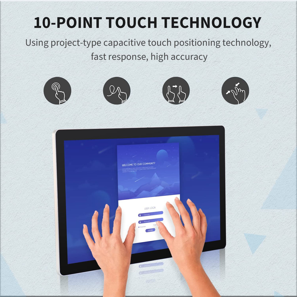 TouchWo 18.5 inch Capacitive Multi-Touch Screen Industrial Monitor, 16:9 Display 1920 x 1080P, Built-in Speakers, VGA, DVI & HD-MI Monitor for PC, POS, Small Business, Restaurant