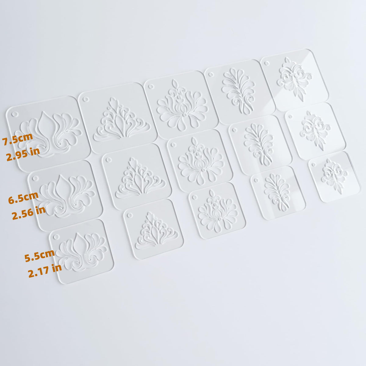 Mandala Drawing Stencils Set, Clear Acrylic, 2.95-2.17 Inch, 15 Pieces with Ring, Geometric Dot Pattern Templates for Art (Flourish Pattern)