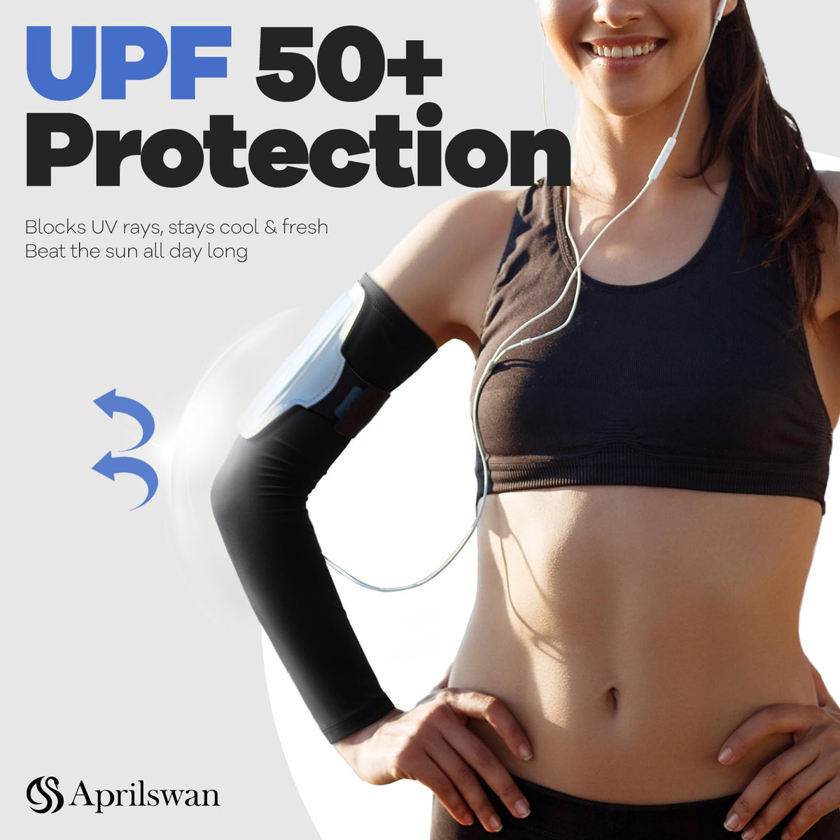 Aprilswan Arm Sleeves, UV Sun Protection Sports Non Slip Compression Cover for Men/Women 2 Pairs Black+White