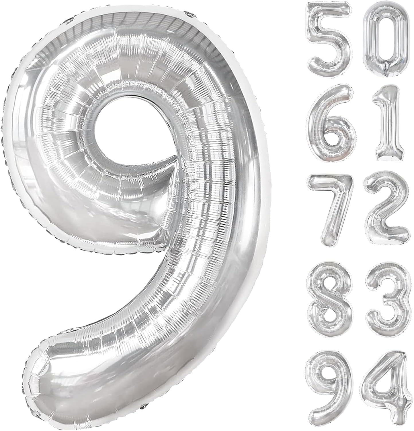 9th Birthday Decorations | Silver 40-Inch Number Balloon - Giant Party Supplies for Boys & Girls