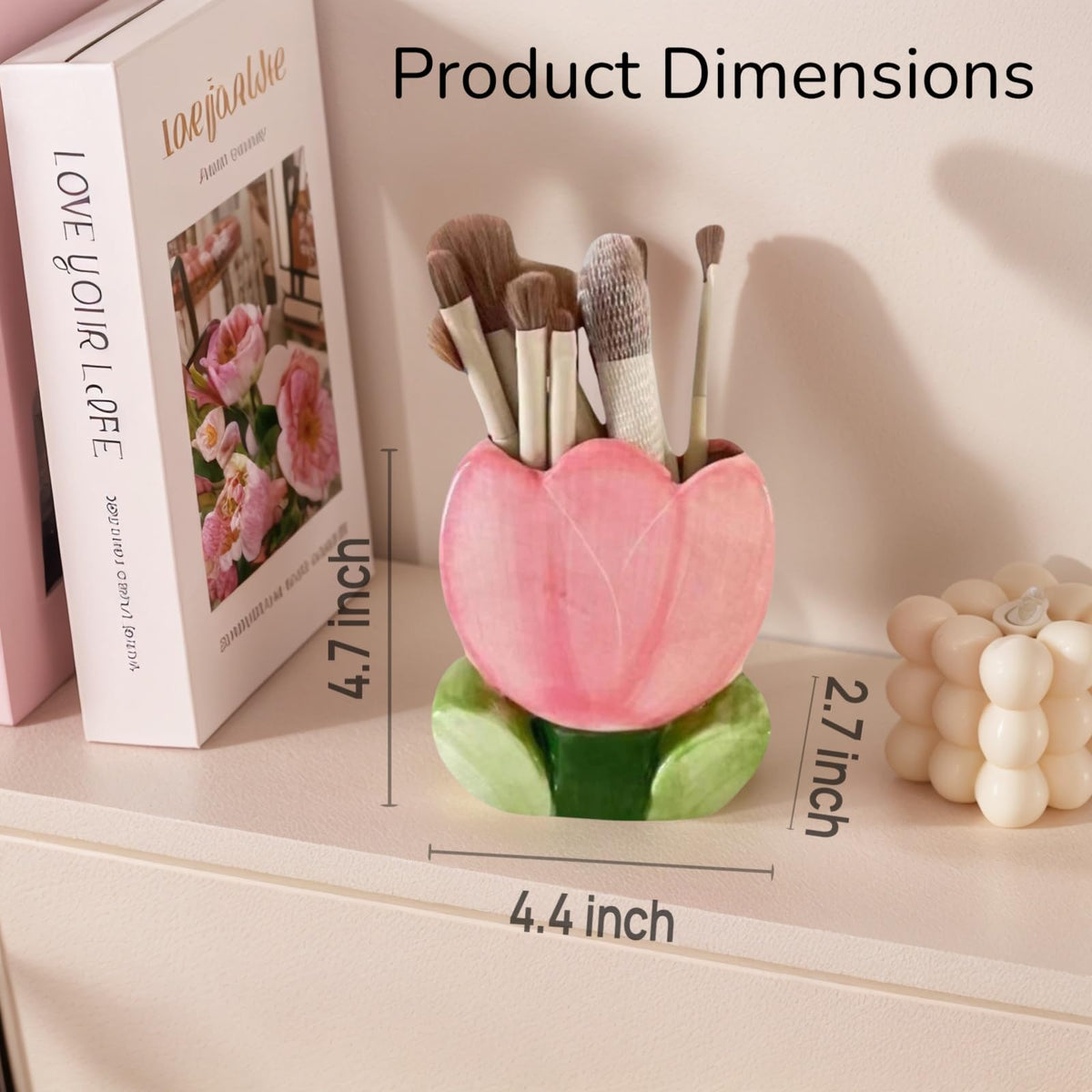 lyvantha Pink Pencil Holder,Ceramic Tulip Pen Holder, Multi-Purpose Makeup Brush, Aesthetic Office Vanity Kitchen Desktop Decor,Perfect Birthday Christmas Gift for Women Girls