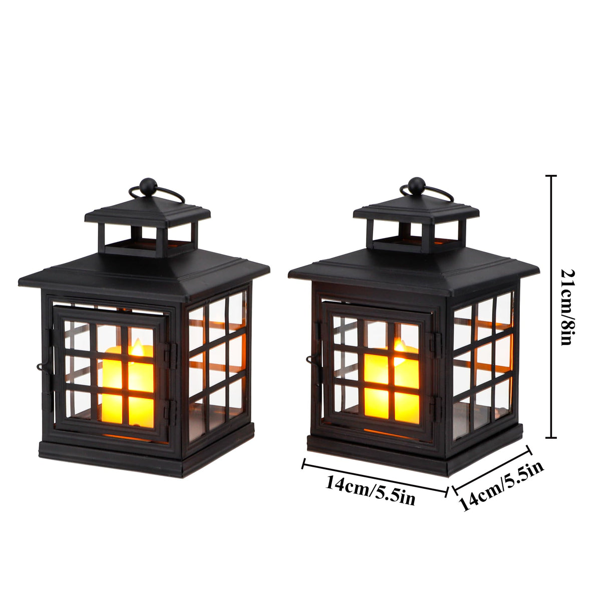 TRIROCKS Set of 2 Decorative Candle Lantern Metal Candle Holder Hanging Lantern Perfect for Home Decor Halloween Living Room Parties Events Tabletop Indoors Outdoors (Black)
