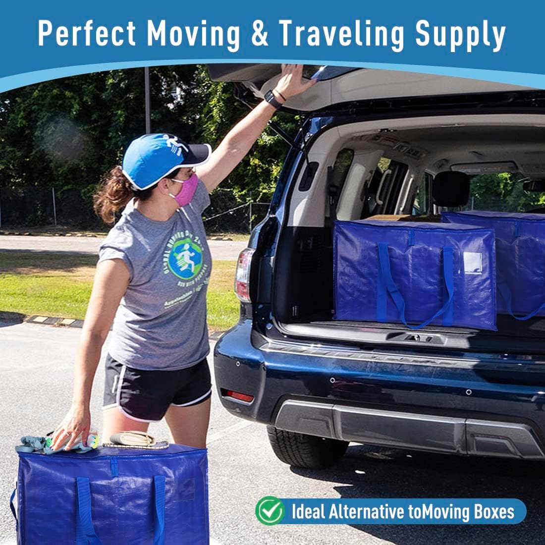 Skiennix Heavy Duty Moving Bags - Extra Large Storage Totes with Zippers & Strong Handles | Set of 6