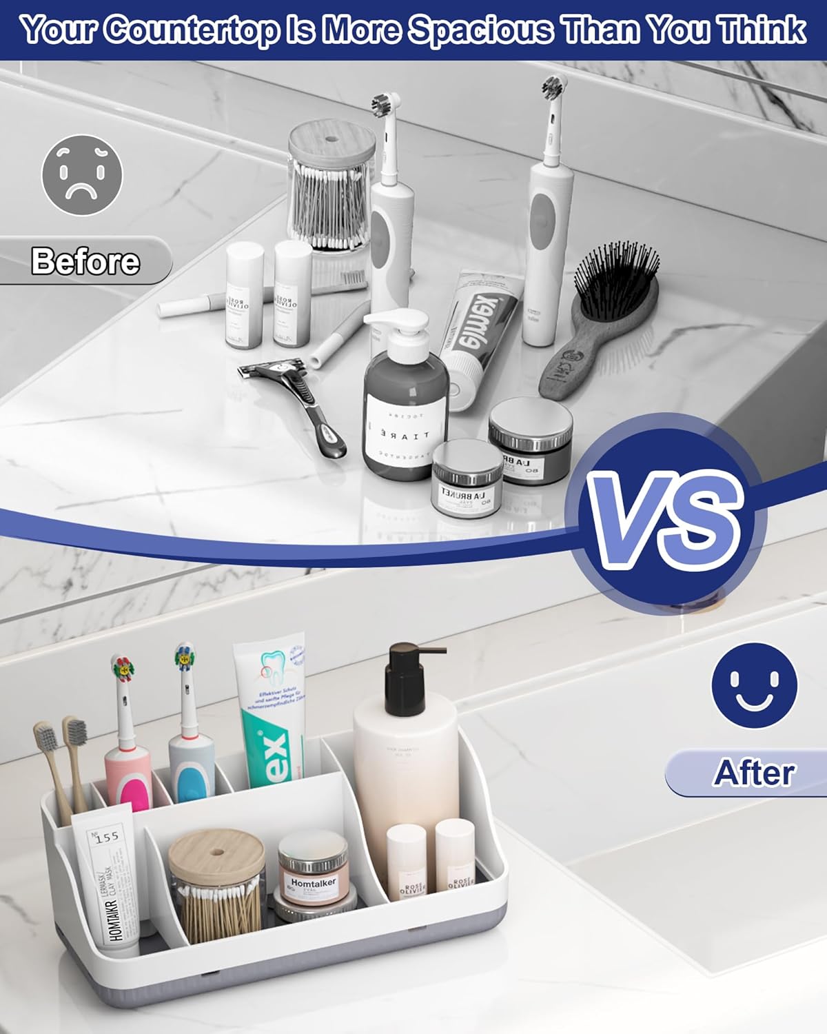 Skiennix Bathroom Counter Organizer - 7 Slot Detachable Toothbrush Holder | Anti-Slip Vanity Storage for Adults & Kids