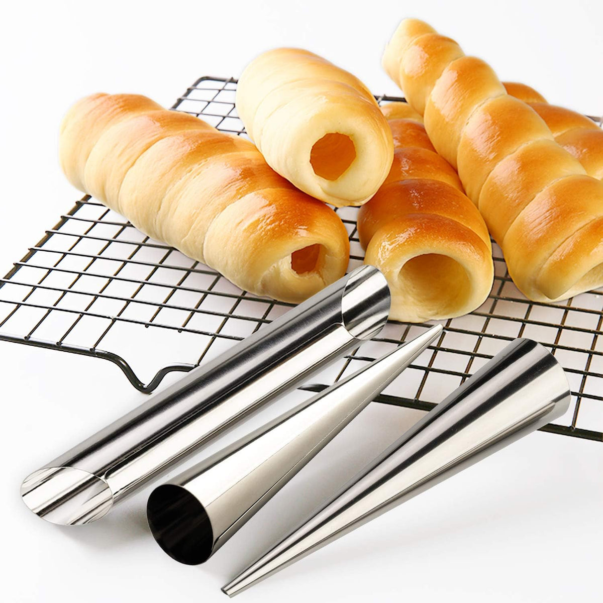 Skiennix Stainless Steel Cream Horn Molds - Perfect for Cannoli & Croissant Baking | Set of 4