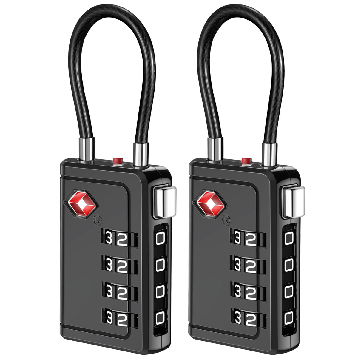 Puroma TSA Approved Luggage Travel Locks with Open Alert Indicator, 4 Digit Combination Resettable Code Zinc Alloy Lock for Suitcase, Backpack, Bag, Toolbox, Locker (2 Pack, Black)