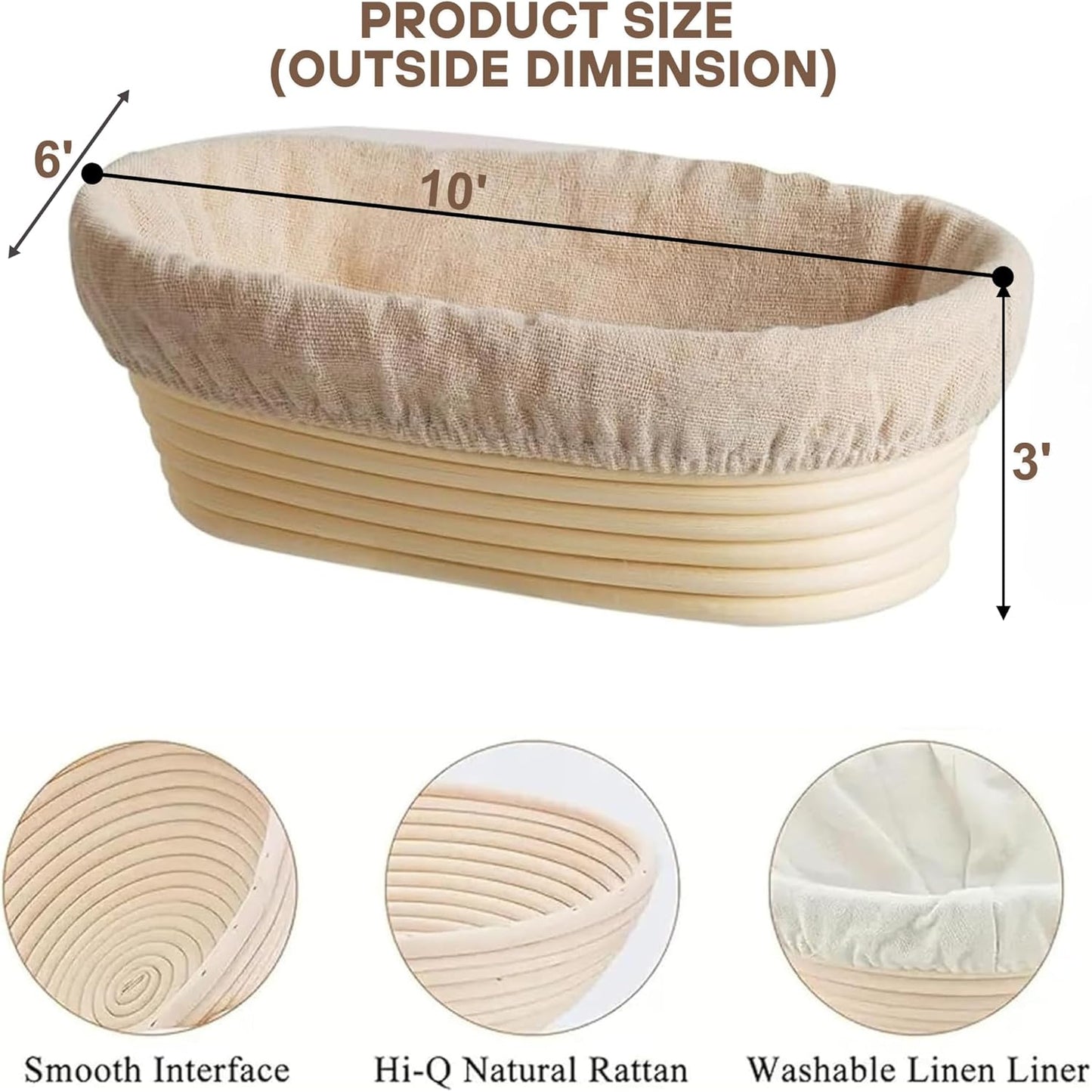 Banneton Bread Proofing Basket - 10-Inch Oval Set of 2 with Liner for Artisan Sourdough Baking